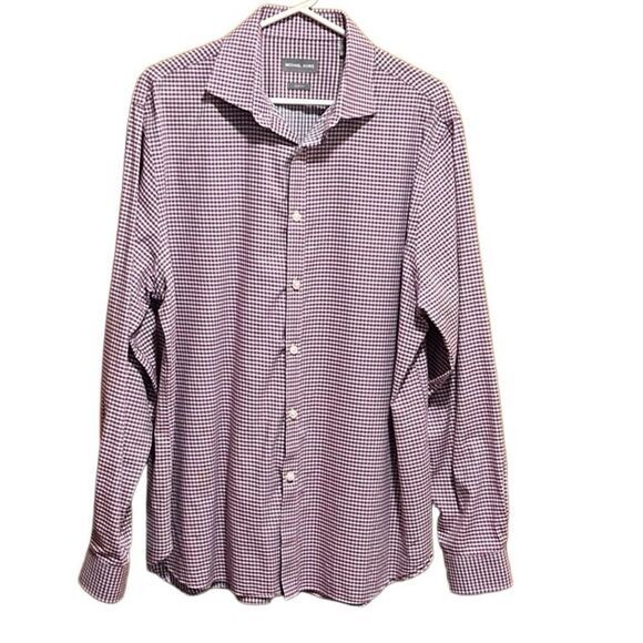 Michael Kors mens shirt Size L slim fit 100% cotton checkered button long sleeve - Picture 1 of 8